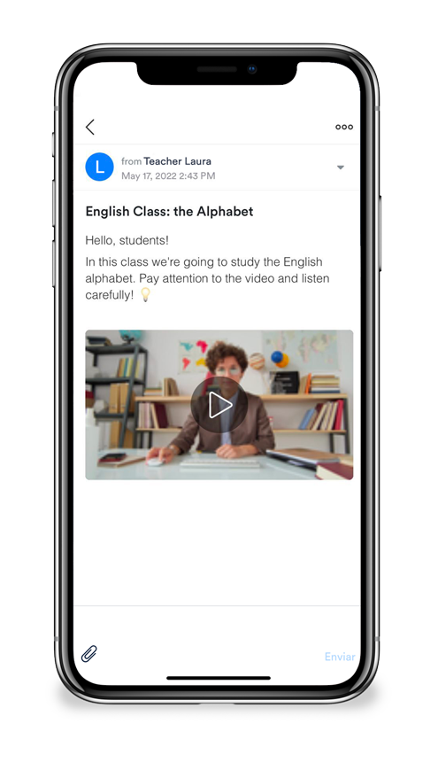 Mockup do aplicativo ClassApp com instruções para atividade em inglês
