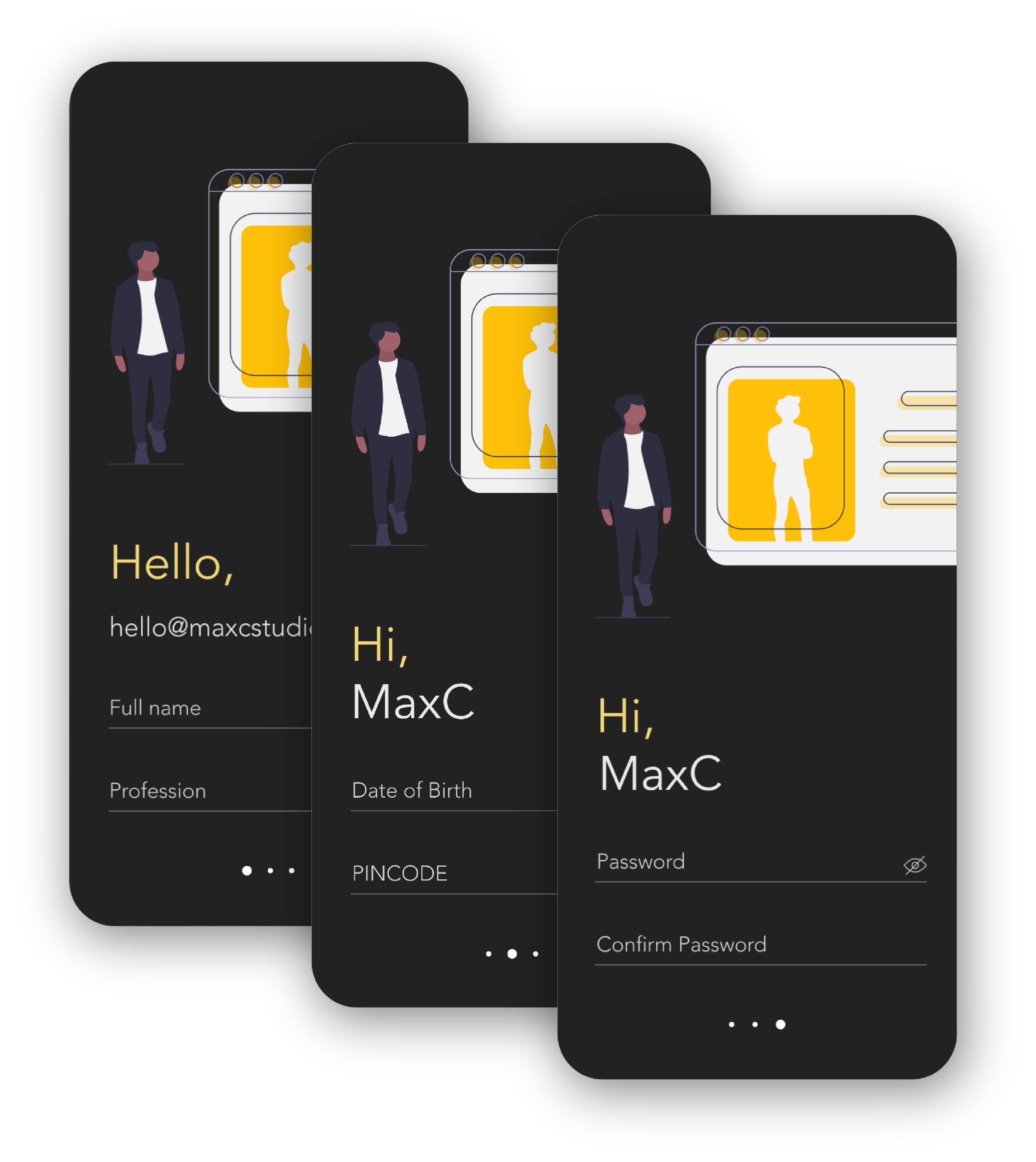 Kotumb onboarding screen mockups