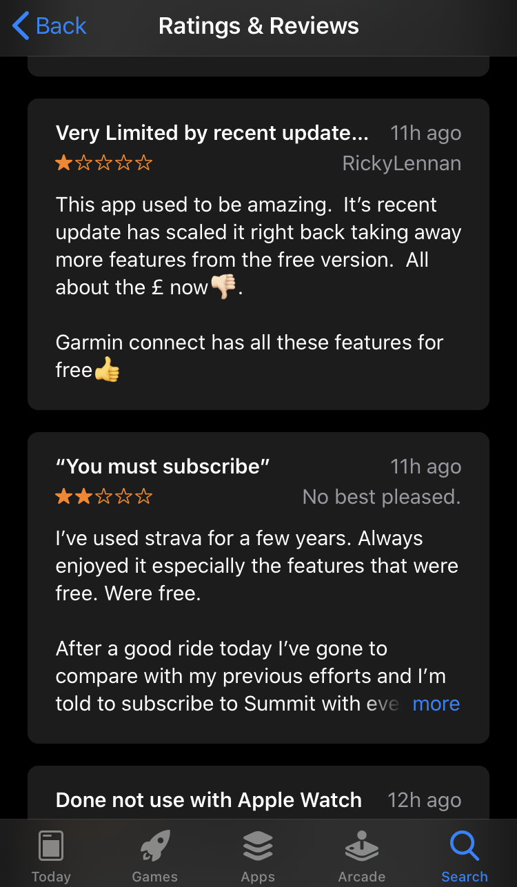 negative reviews of Strava