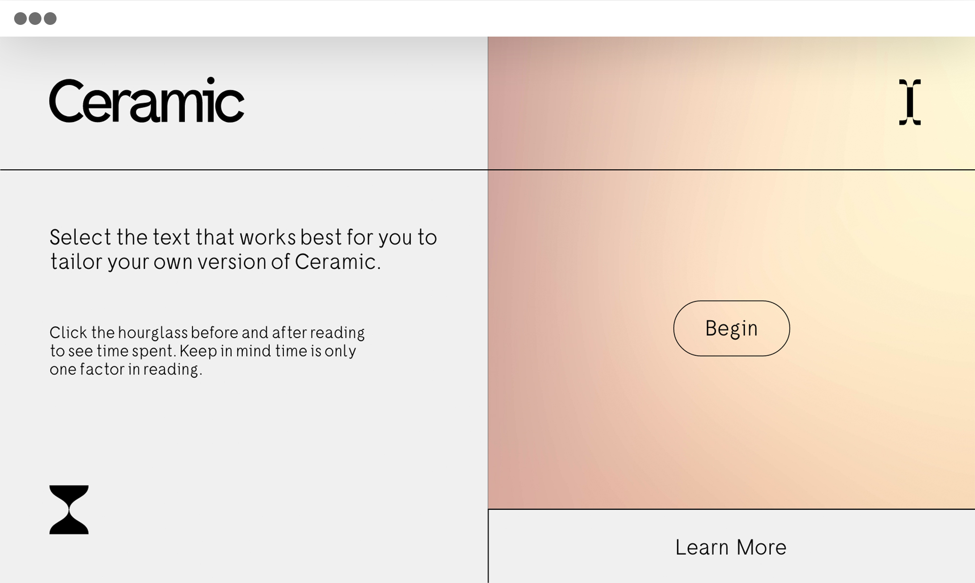 Beginning of the ceramic web platform that tailors the font to individual needs.