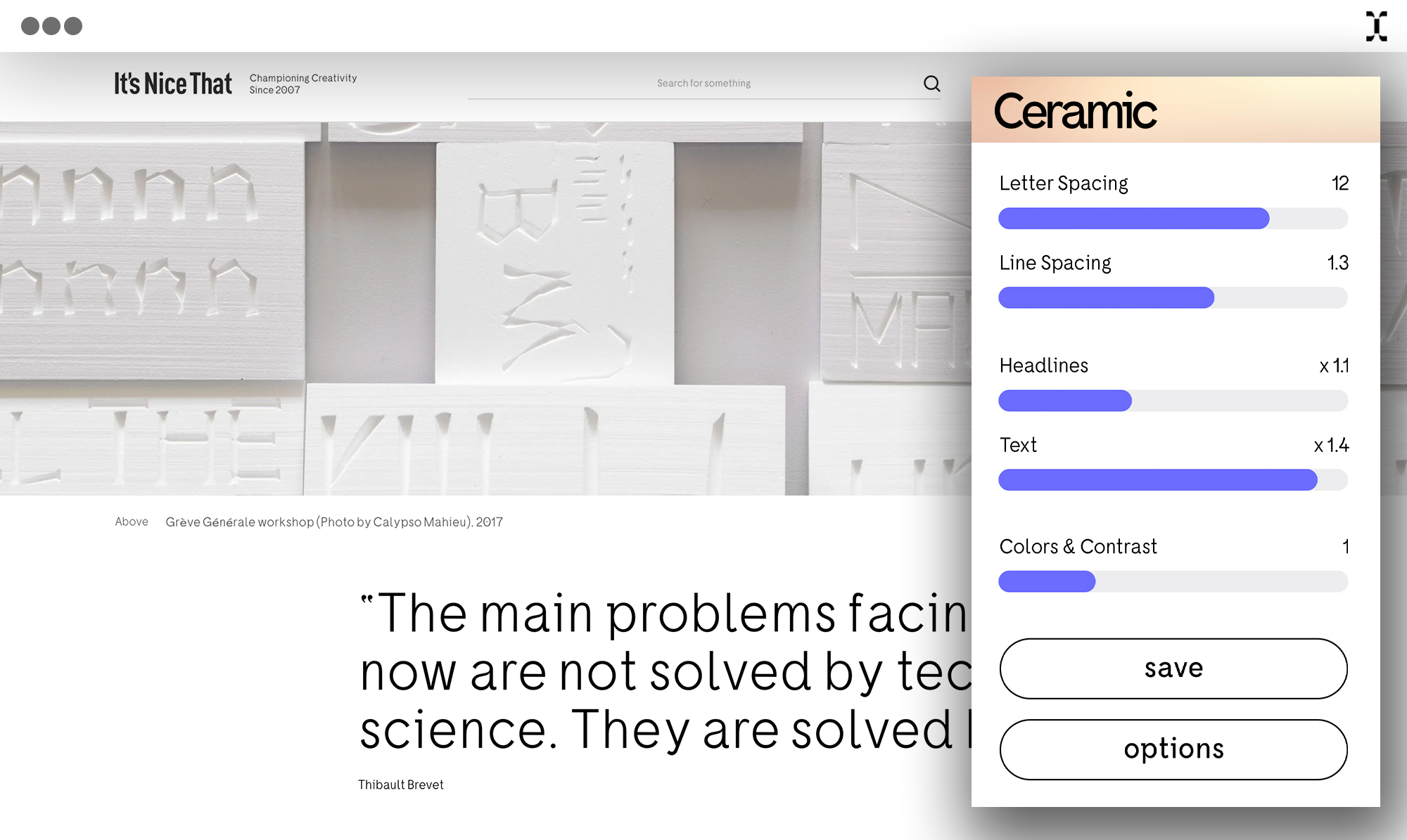 Browser extension adjusts web text to Ceramic.