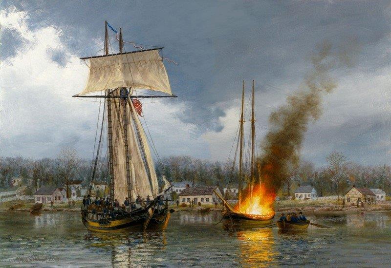 American Attack on Ernestown, painting by Peter Rindlisbacher