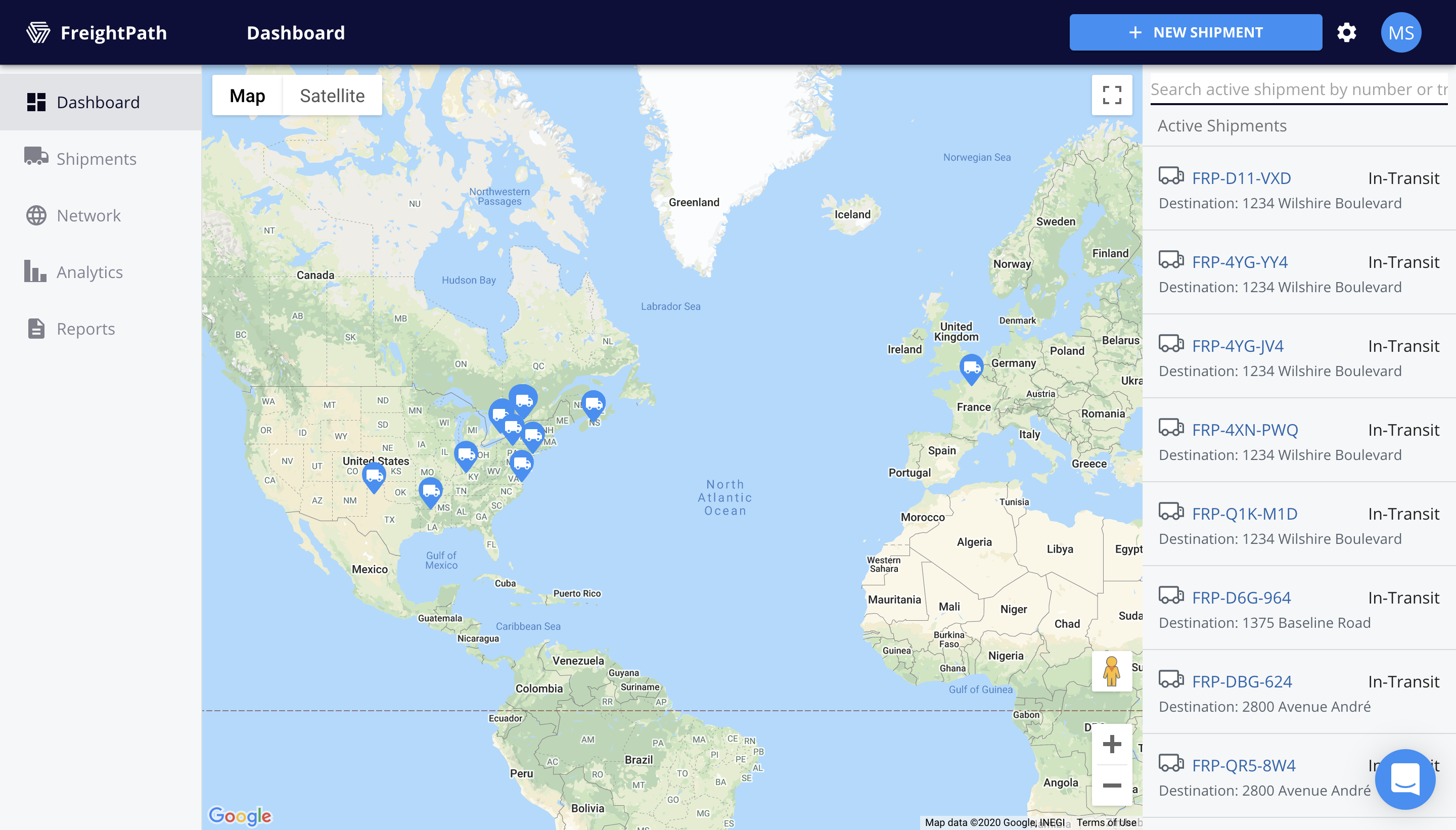 FreightPath Web Portal Dashboard Page