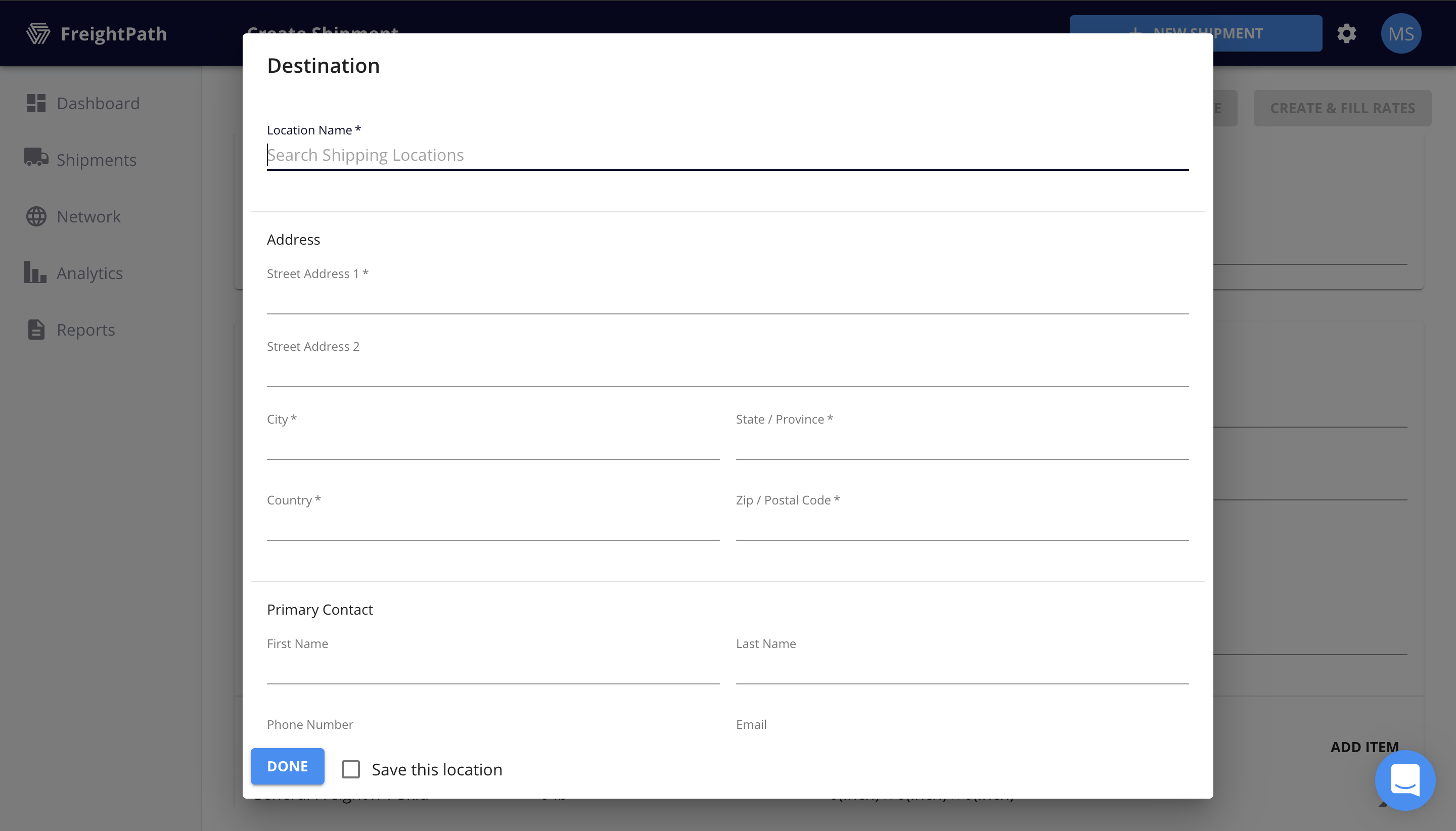 FreightPath Web Portal Delivery Stop Window