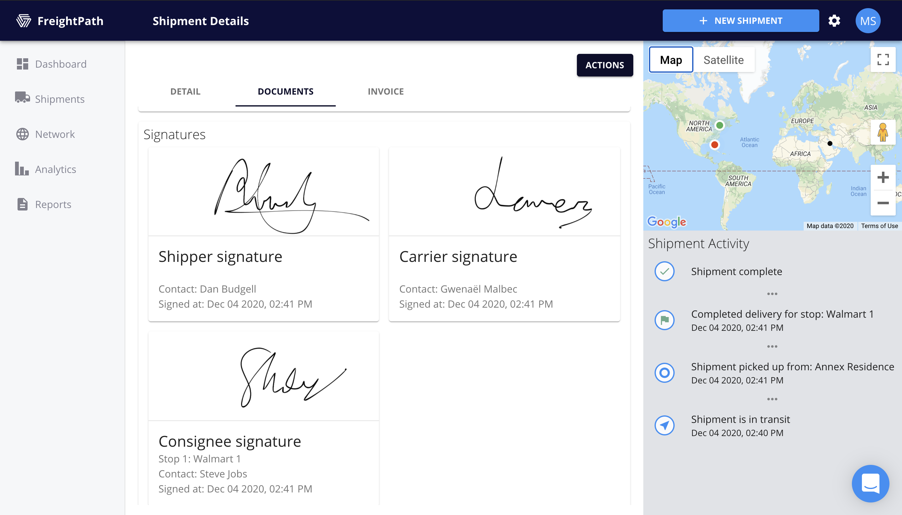 FreightPath Web Portal Shipping Details Page
