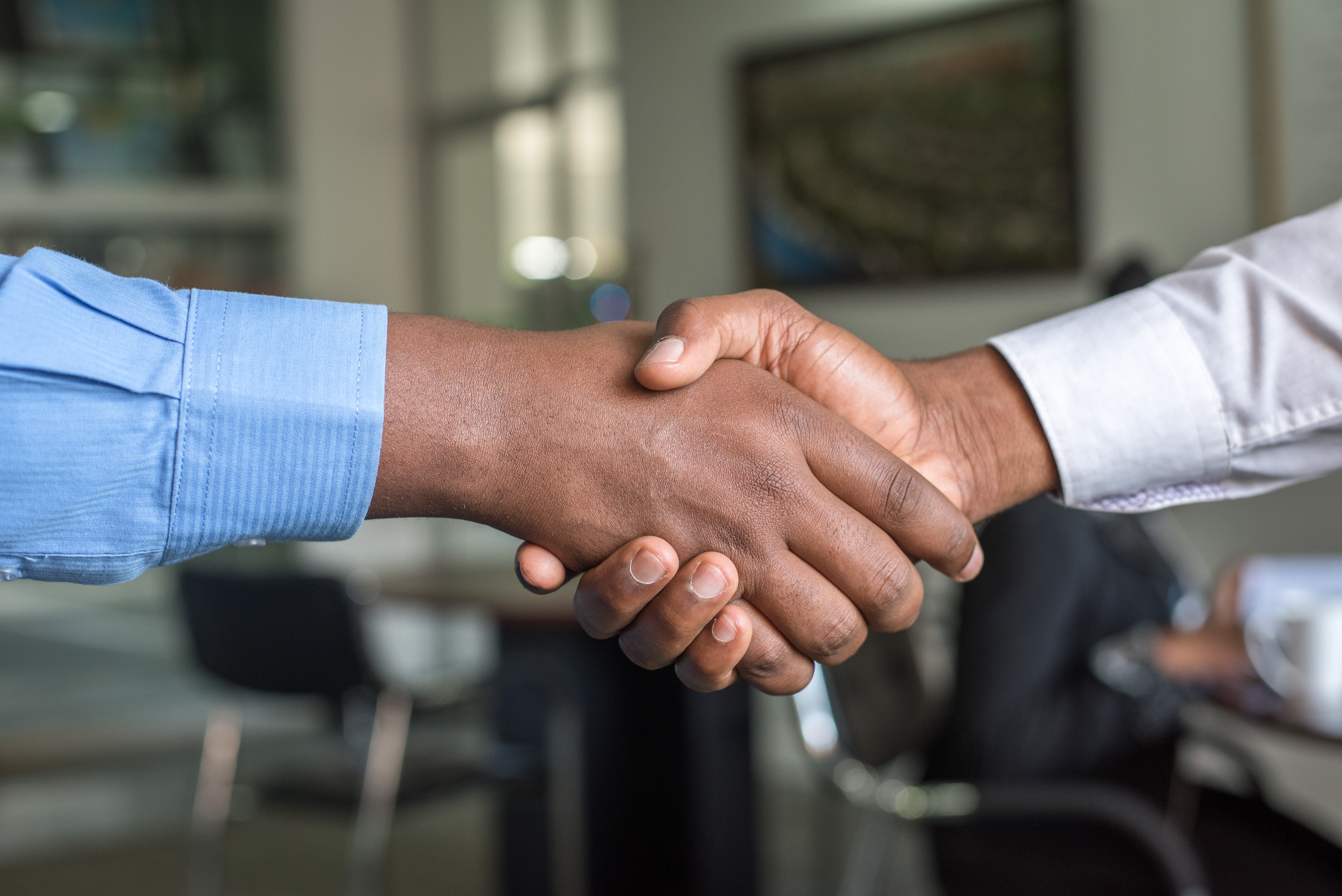 close up of two hands gripped in a handshake