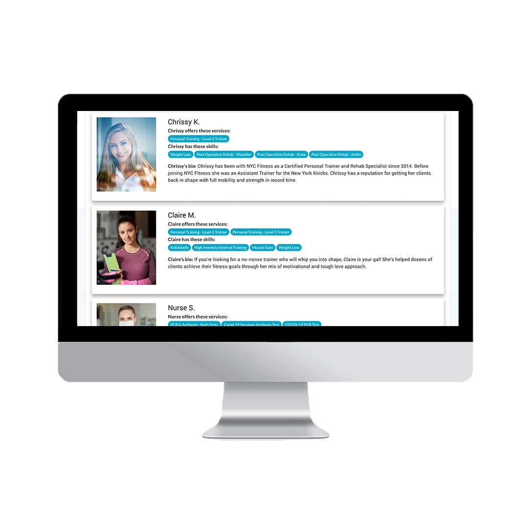 Example of multiple employee profiles displayed on a computer screen