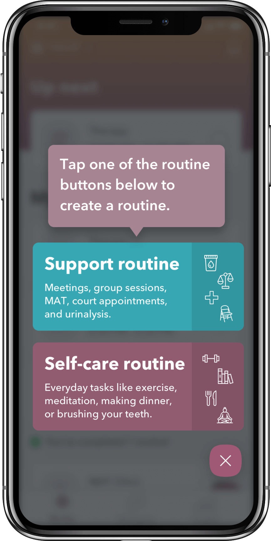 WEconnect app, create a support or self-care routine