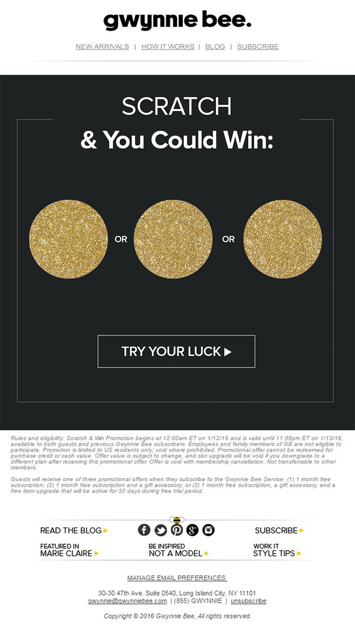 Email example where you can scratch to reveal discounts