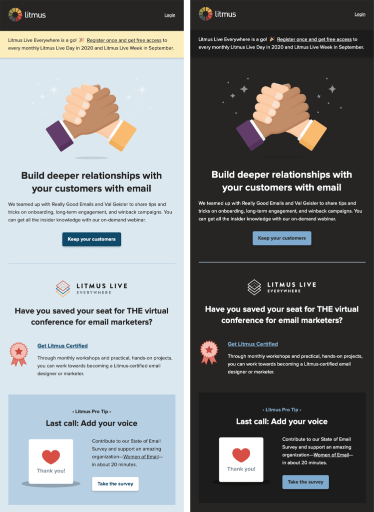 Dark mode email example