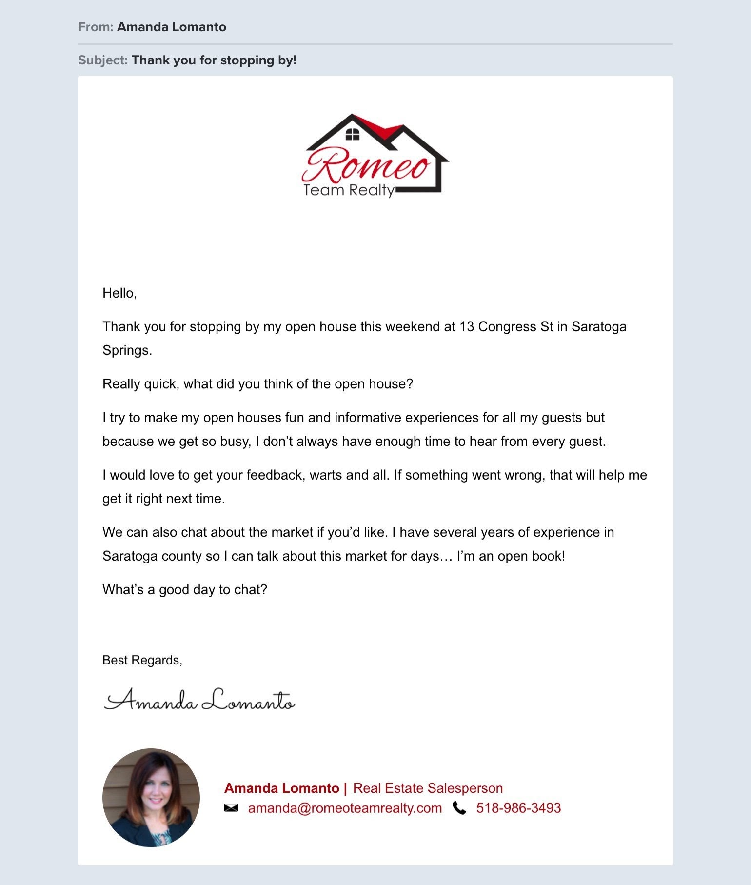 Follow up email example from Romeo.