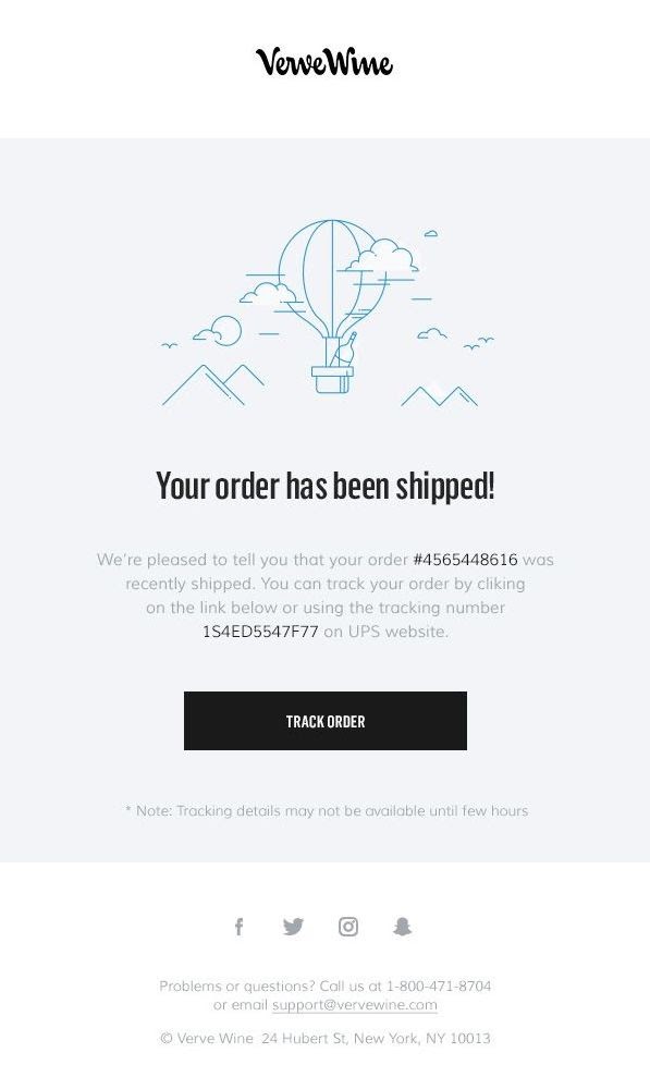 Minimalist email example from Verve Wine