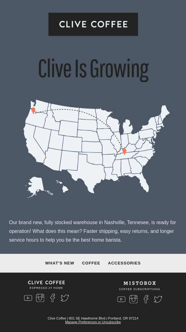 Company update newsletter from Clive Coffee