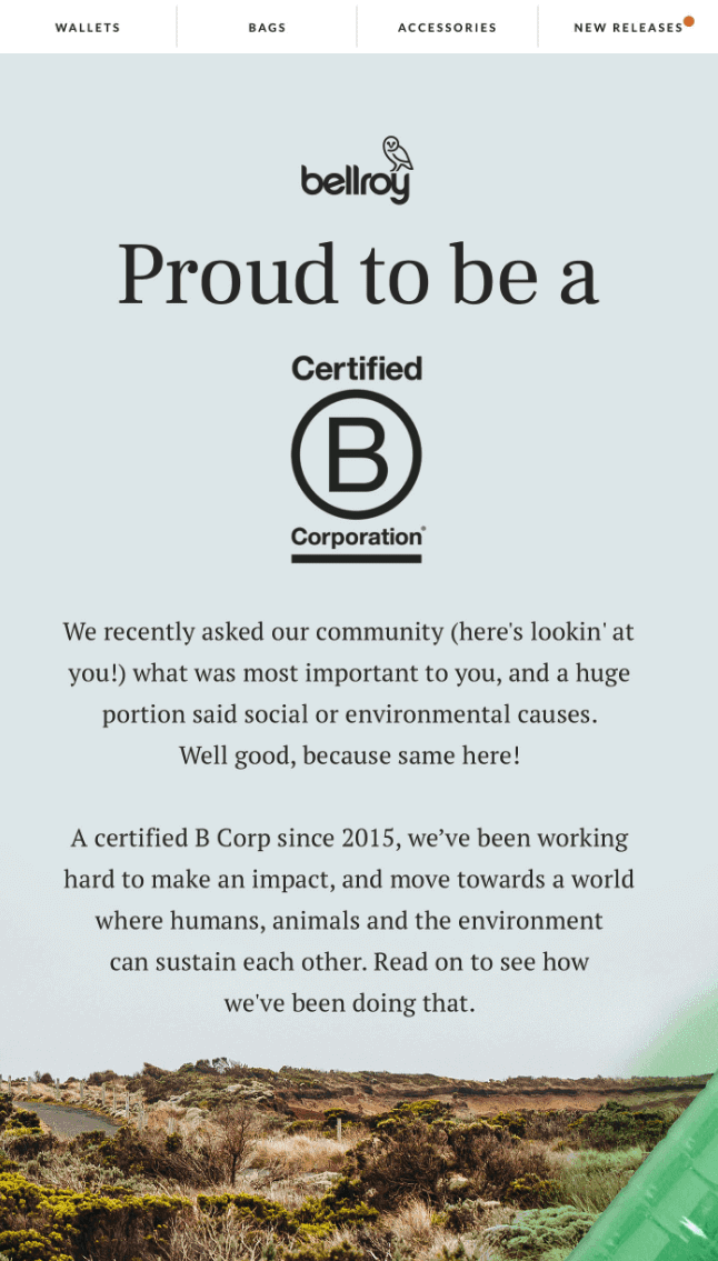 Earth Day email that represents the brand as environment-friendly