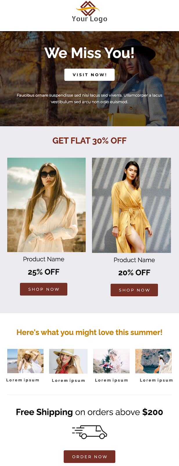 Free re-engagement email template from Unlayer asking customers to visit their store