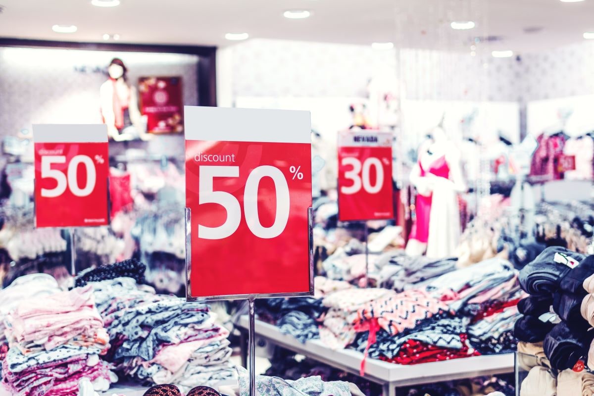 A clothing store offering a sale