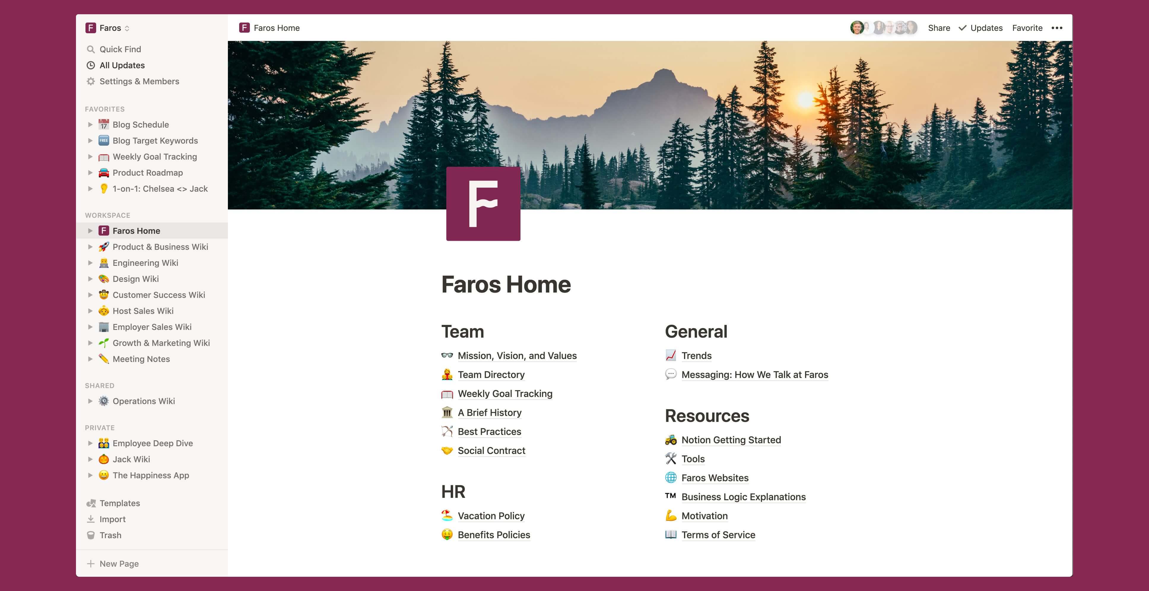 Faros home wiki Notion template