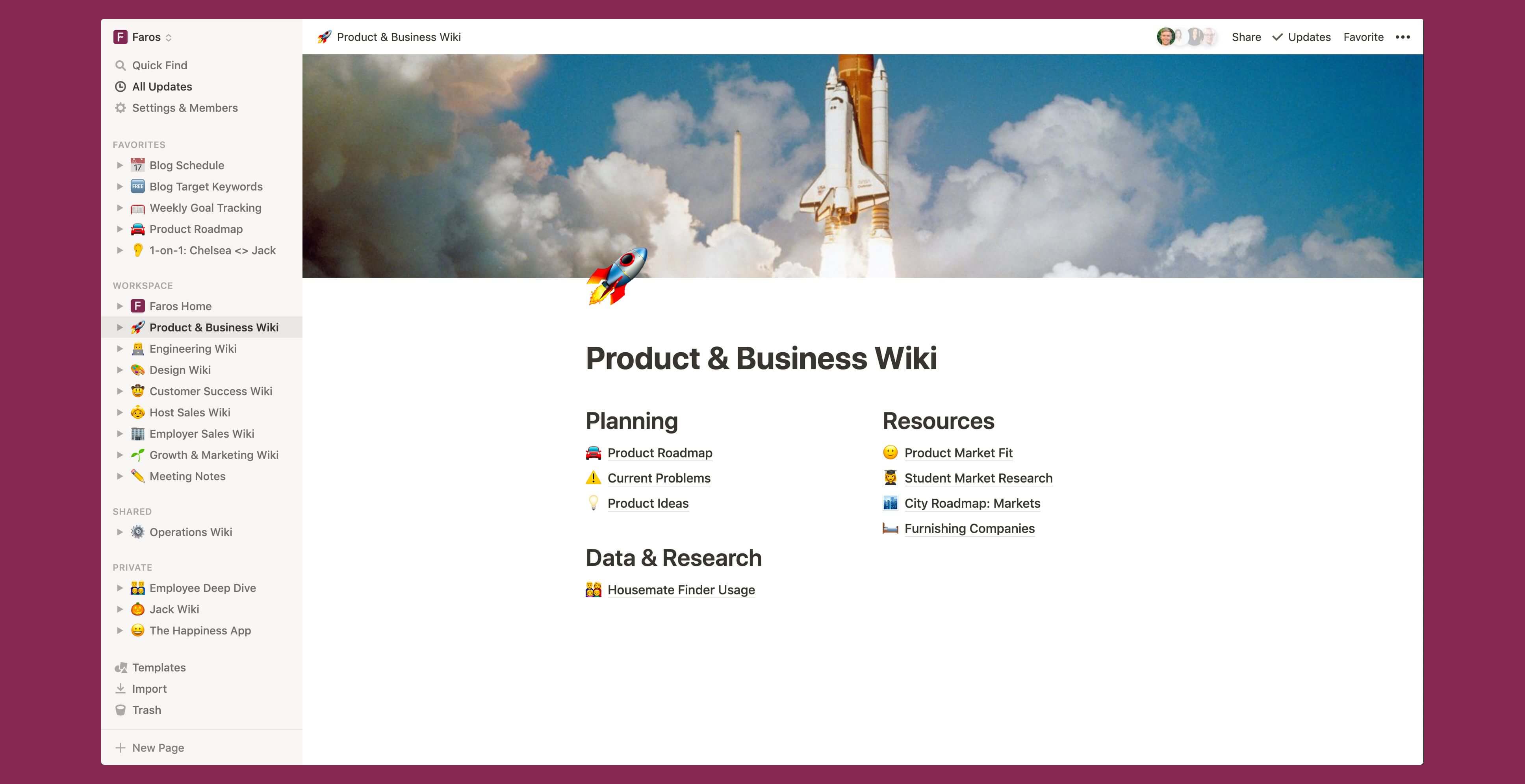 Faros product wiki Notion template