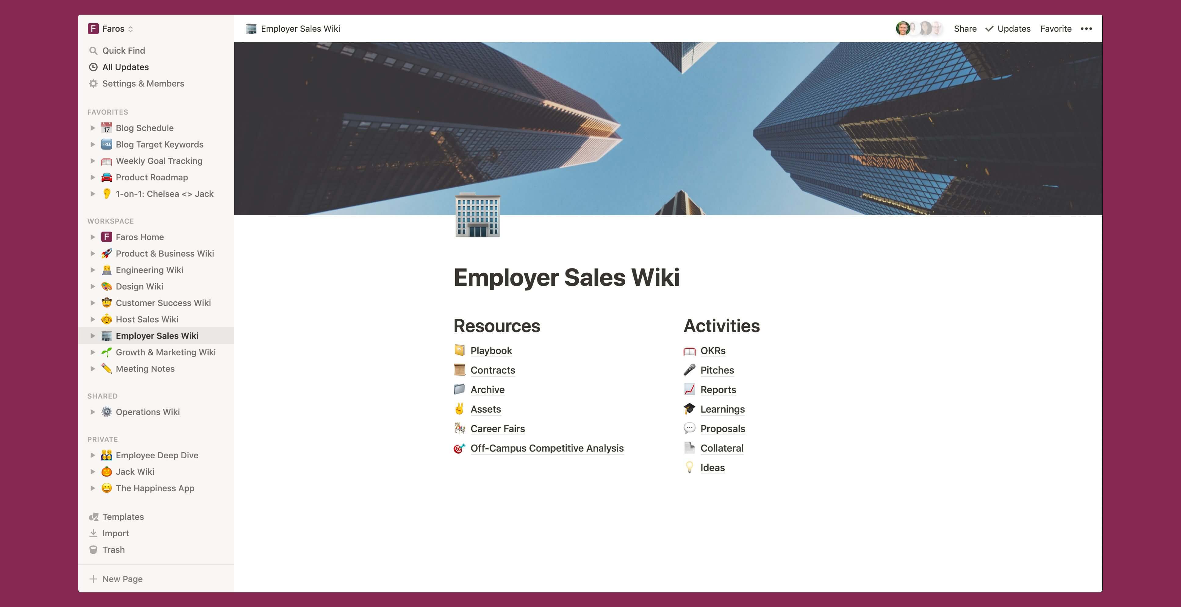 Faros B2B sales wiki Notion template