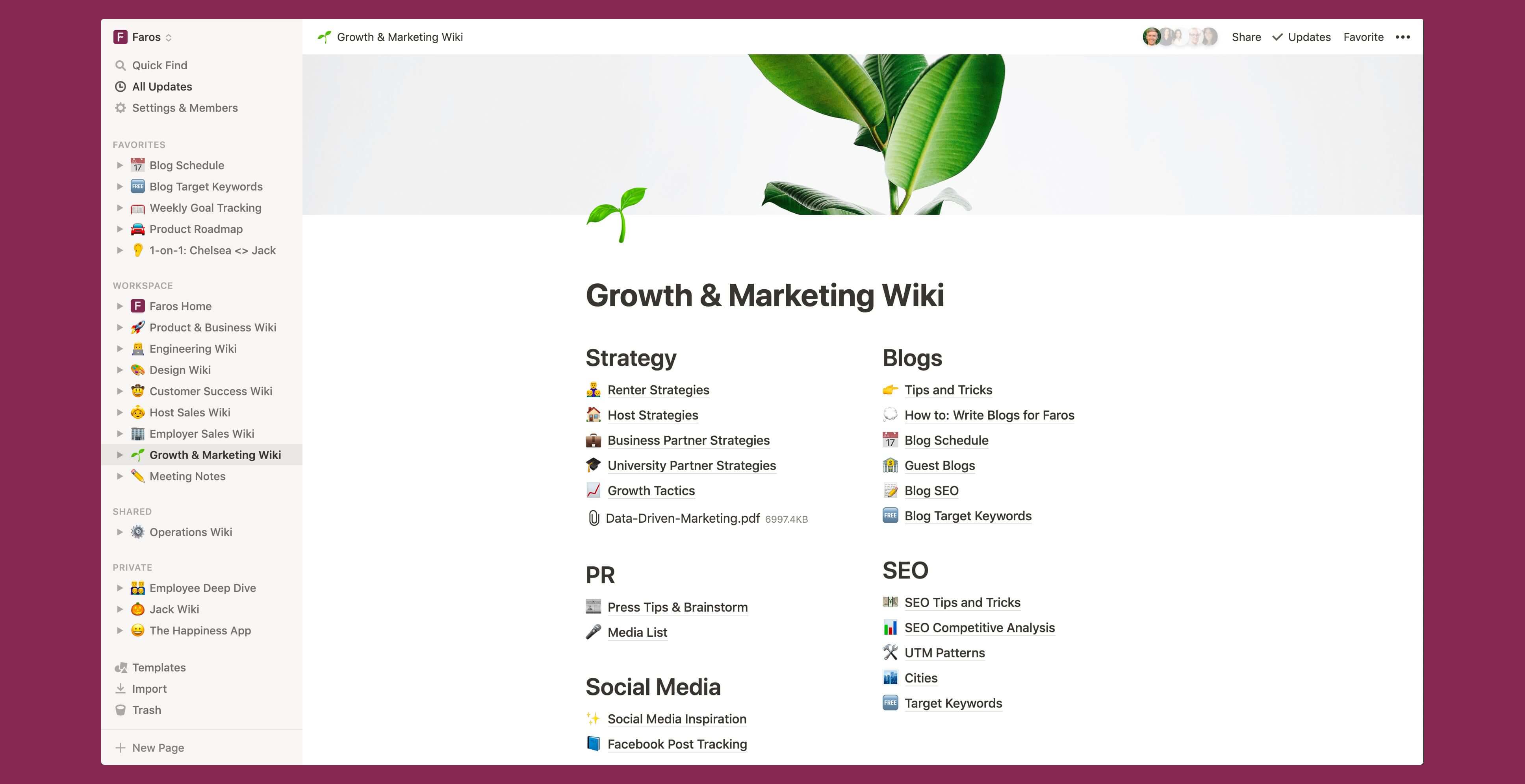 Faros marketing wiki Notion template