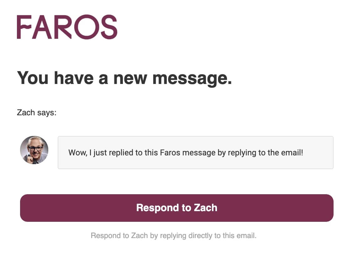 Example Faros email notification for a new message