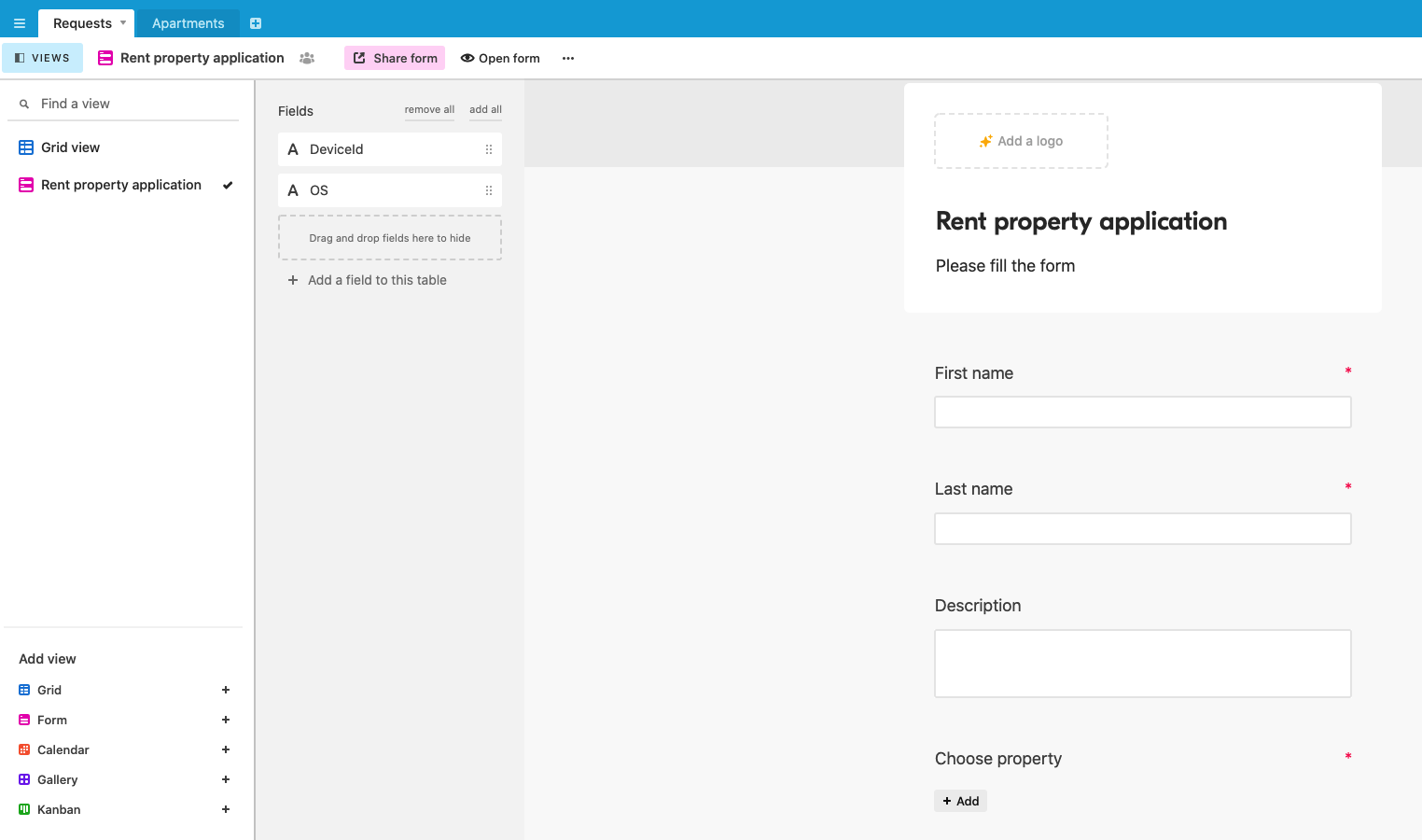 Airtable request form editor