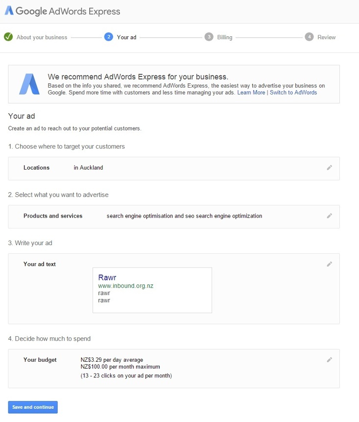 Google Adwords Sign Up 2