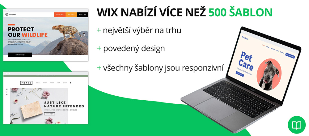 Infografika, která hodnotí šablony od Wix. Jako plusy uvádí responzivitu šablon, velký výběr a povedený design. Mínusy nejsou