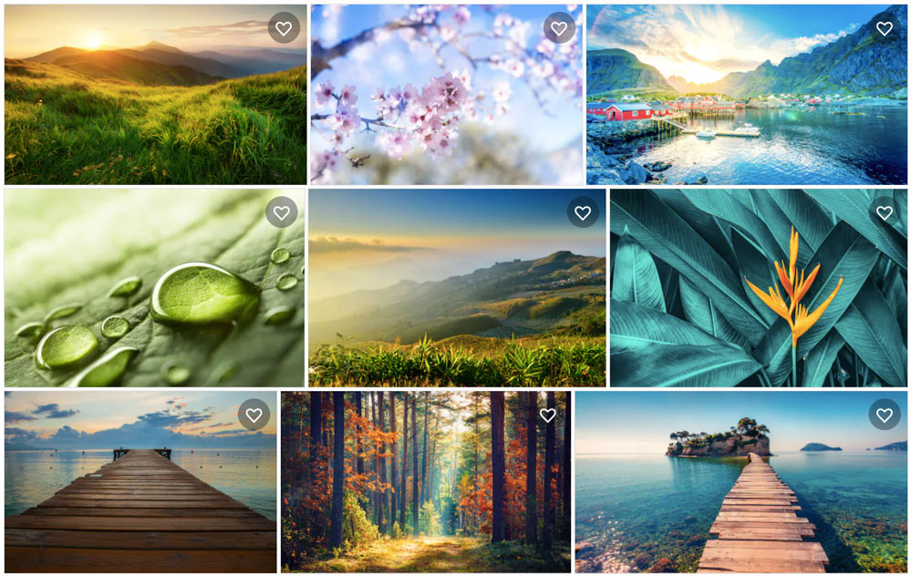 Koláž fotografií s tématikou přírody, které je možné najít na fotobance Shutterstock. Celkem devět krásných fotografií.