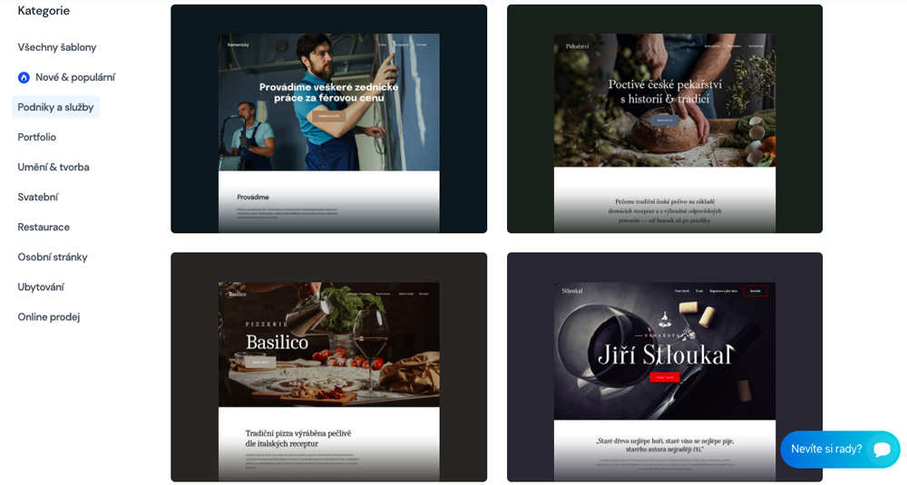 Šablony od nástroje Saywebpage. Na výběr je aktuálně přes 40 šablon. Šablony mají pěkný design.