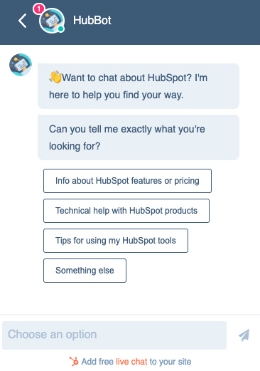 Chatovací okénko služby HubSpot, které má modrou barvu a povedený a elegantní design.