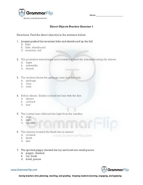 Direct Objects - Free Worksheet