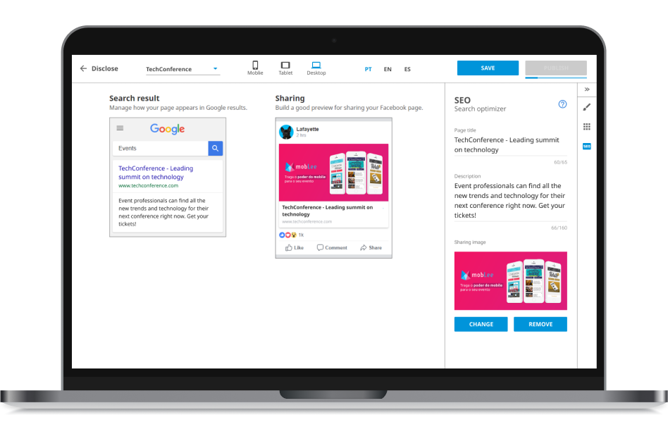 SEO settings section of the website builder