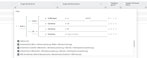 Anzeigen des Filters in Feedback-Aufgaben