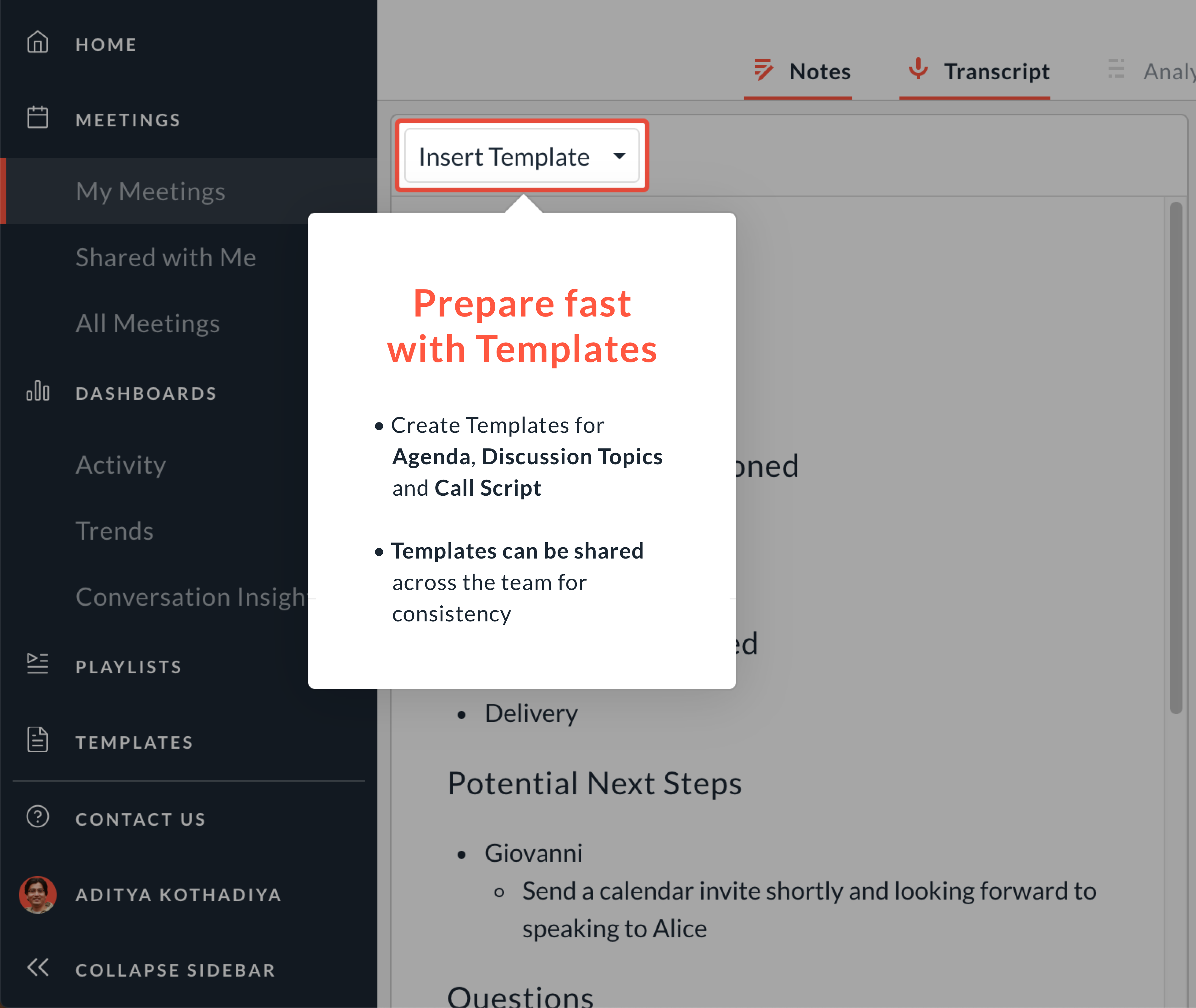 Insert Agenda and Call Script Templates