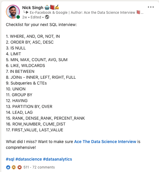 SQL Interview Command Cheat Sheet