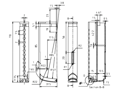 A sample 2D line technical drawing with dimensions, all in black lines.