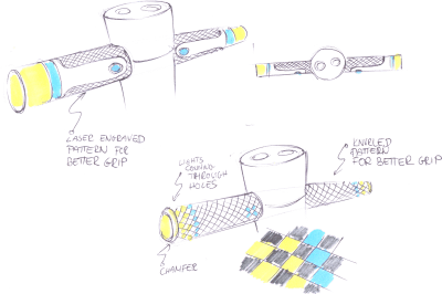 A group of sketches for handles portion of a consumer mobility product.