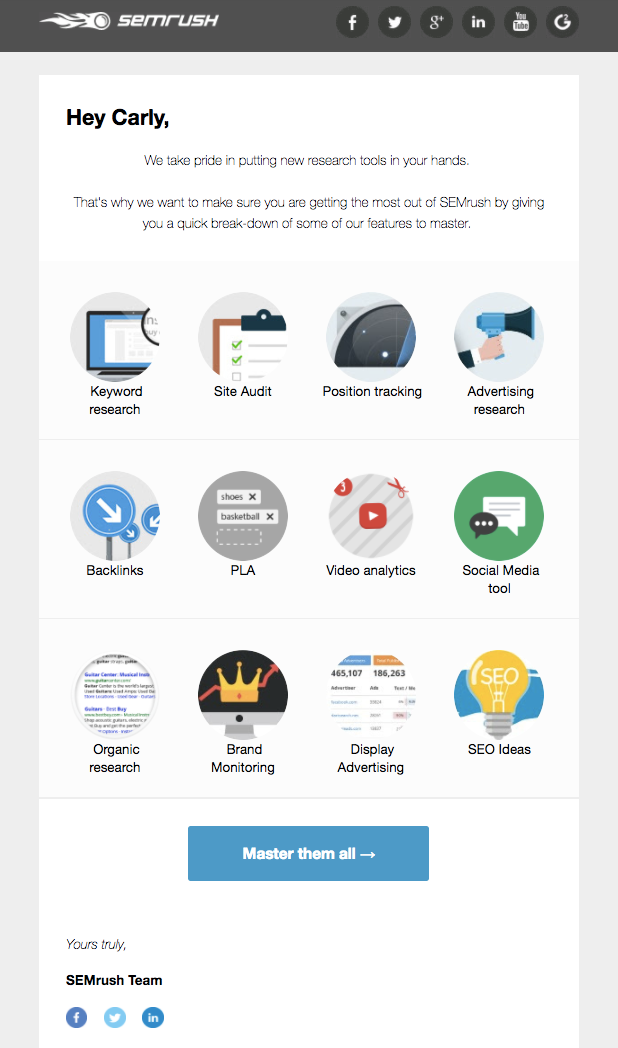 Customised emailer from SEMrush