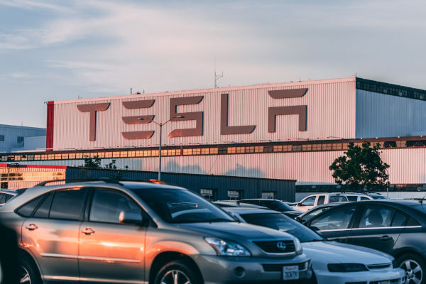 A view of Tesla factory from the parking lot.