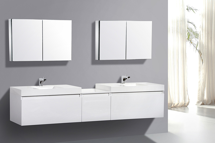 An increasingly common option for bathrooms, a wall mounted vanity hangs off the wall without legs. Wall mounted vanities create the illusion of space, as the visible floor under the vanity gives the sensation of a larger floor area. Image source: Huz.name
