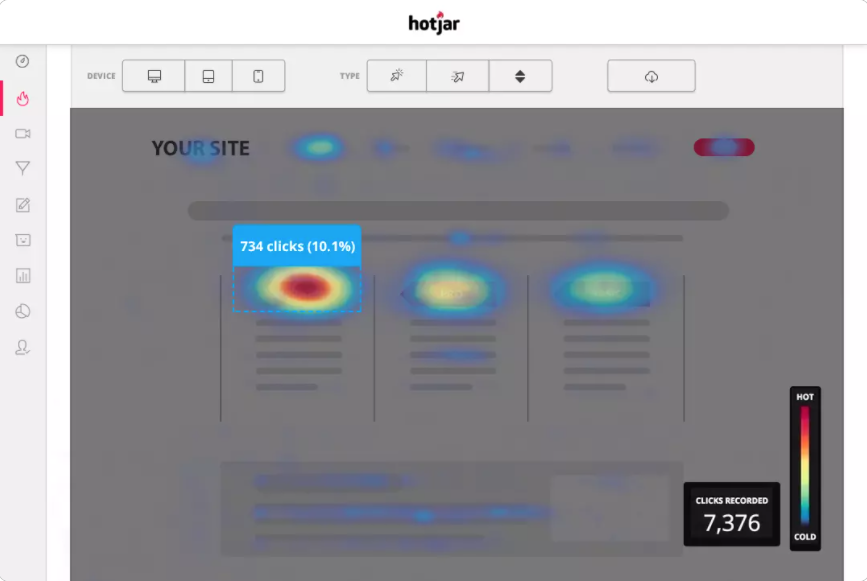 Hotjar heatmap example 