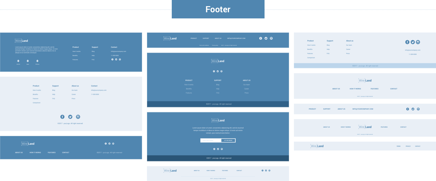 Wireframe for web - Footer