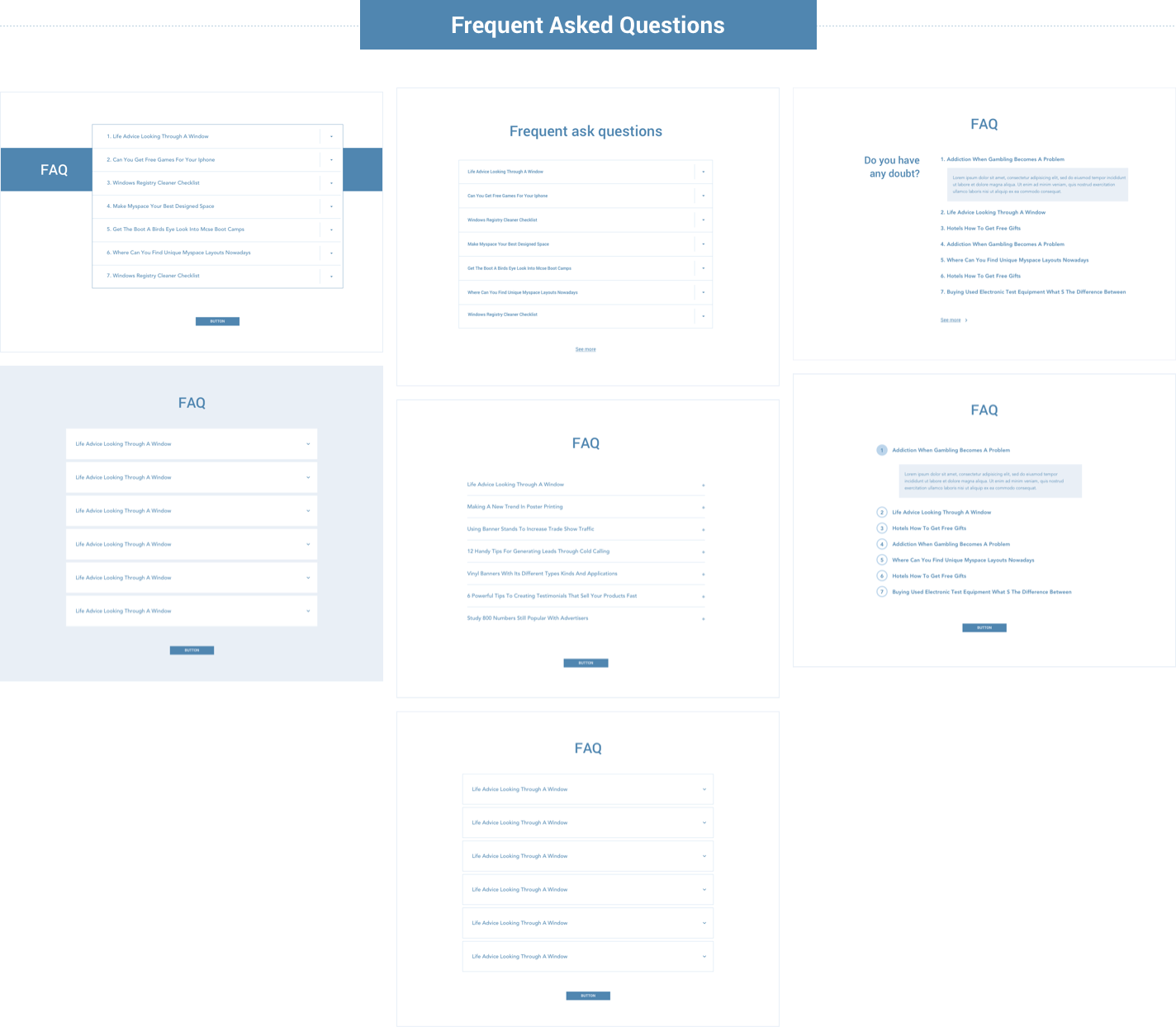 Wireframe for web - Frequent Asked Questions