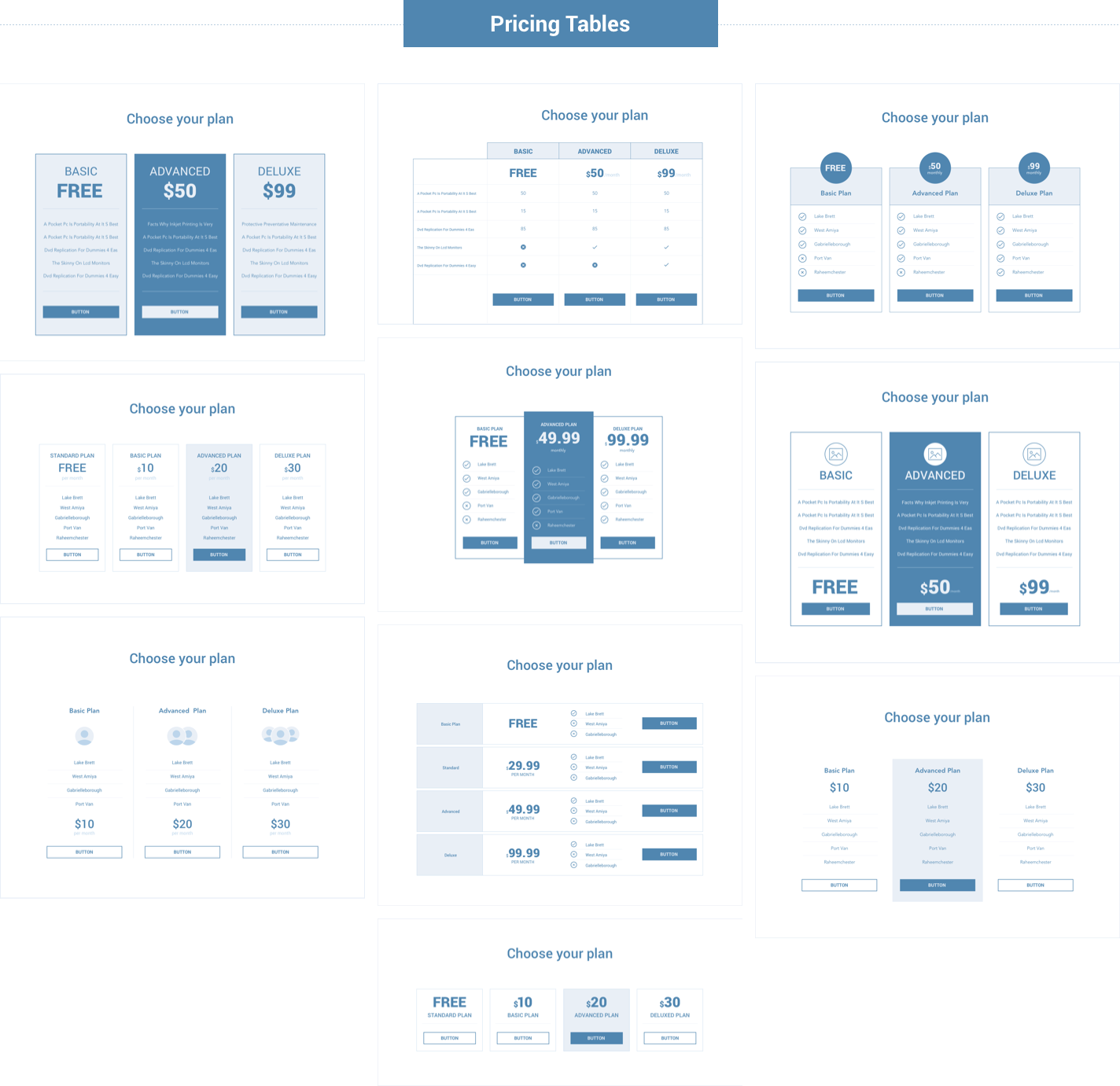 Wireframe for web - Pricing