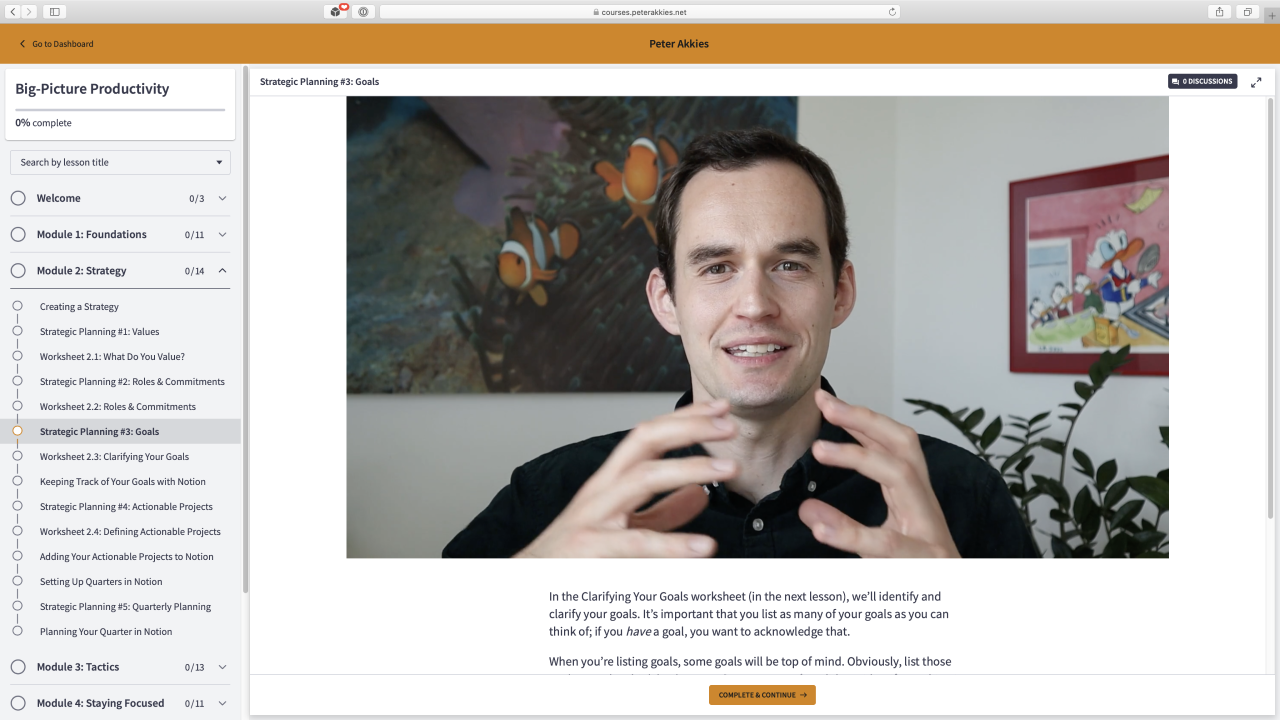 A screenshot from the course Big-Picture Productivity