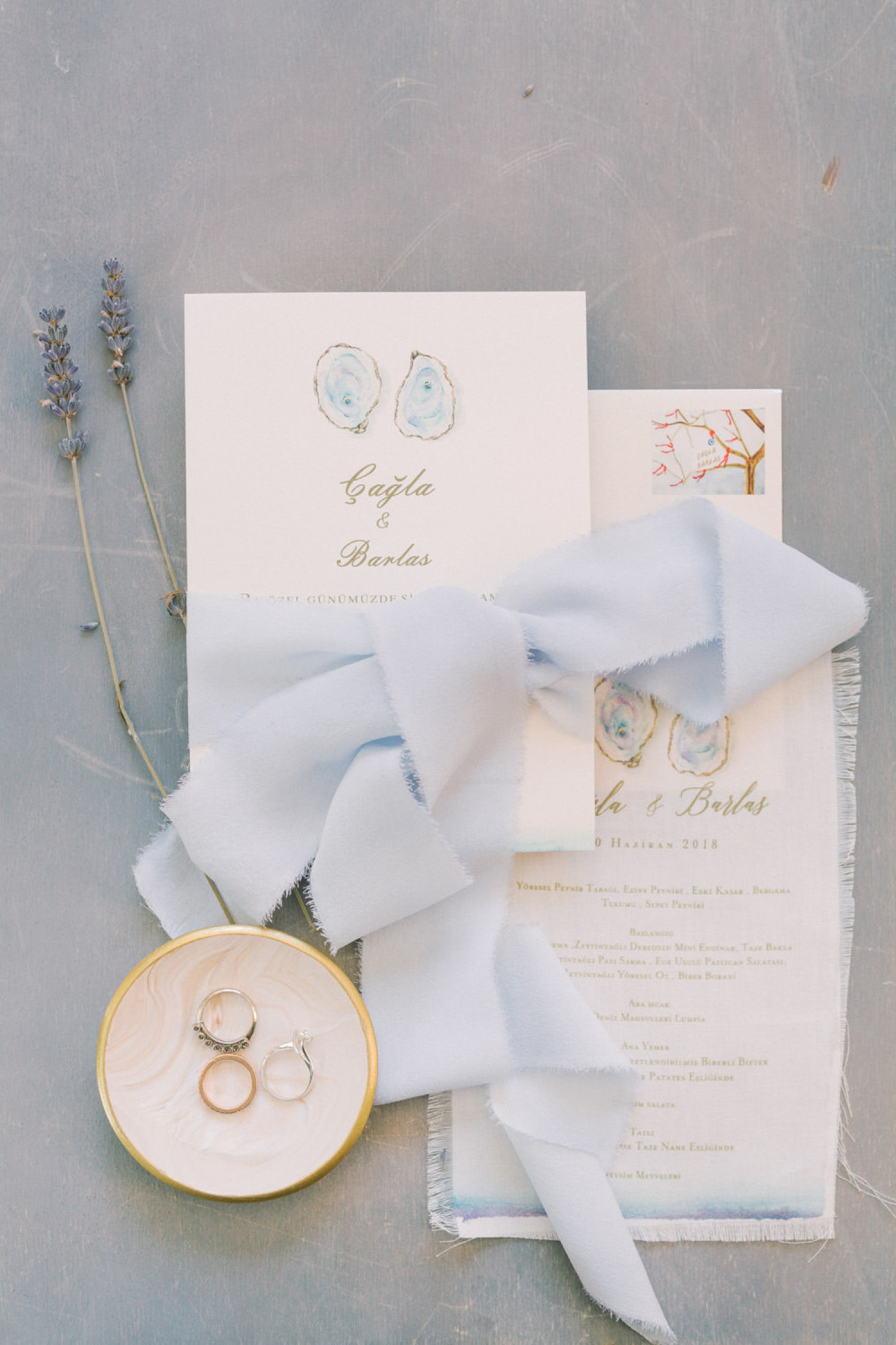 Mediterranean Wedding Invitation Flat Lay