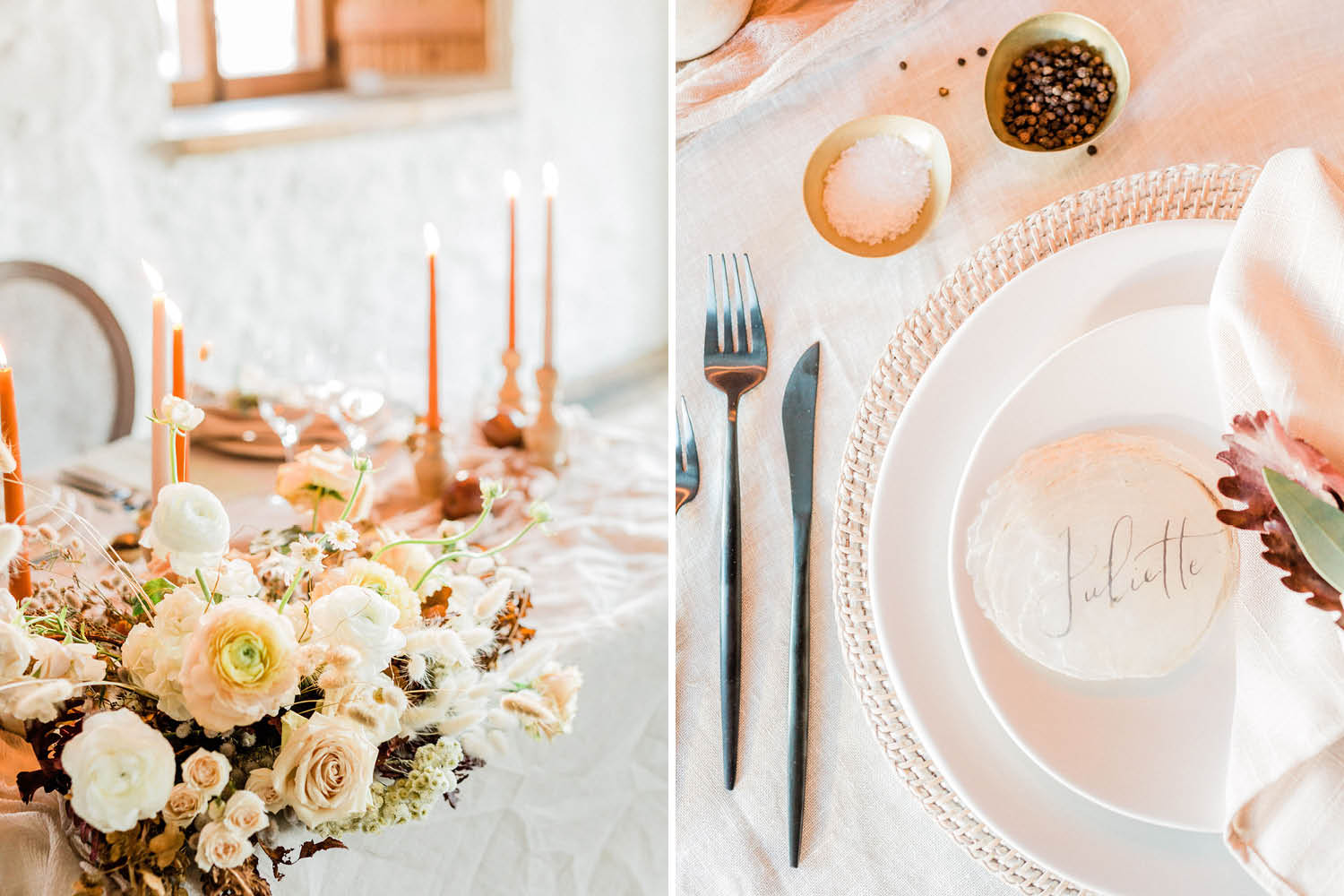 French Farm House Inspired Wedding in Quebec Auberge Saint-Antoine - Wedding Reception Table Details