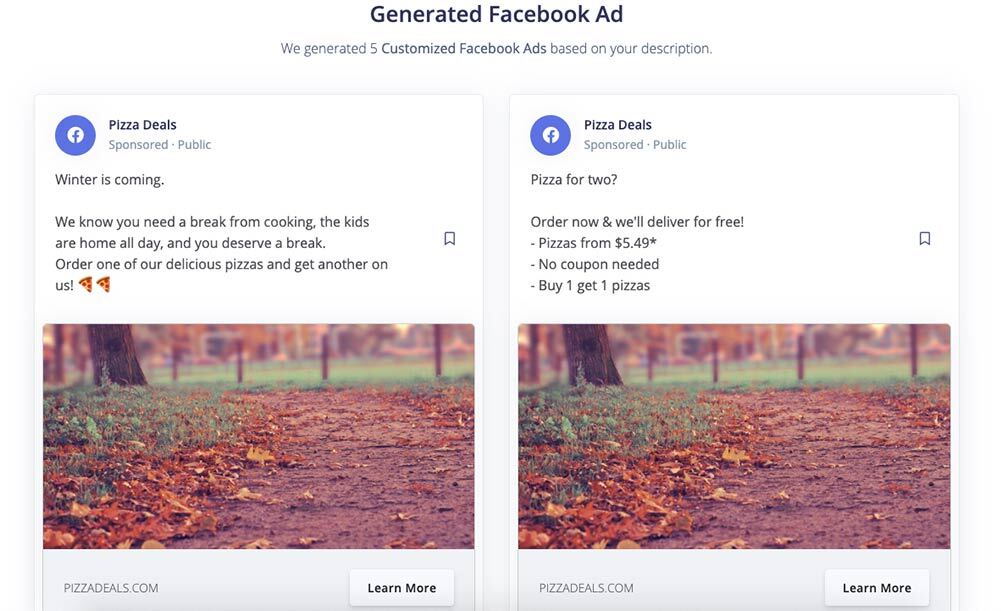 writesonic facebook ad example
