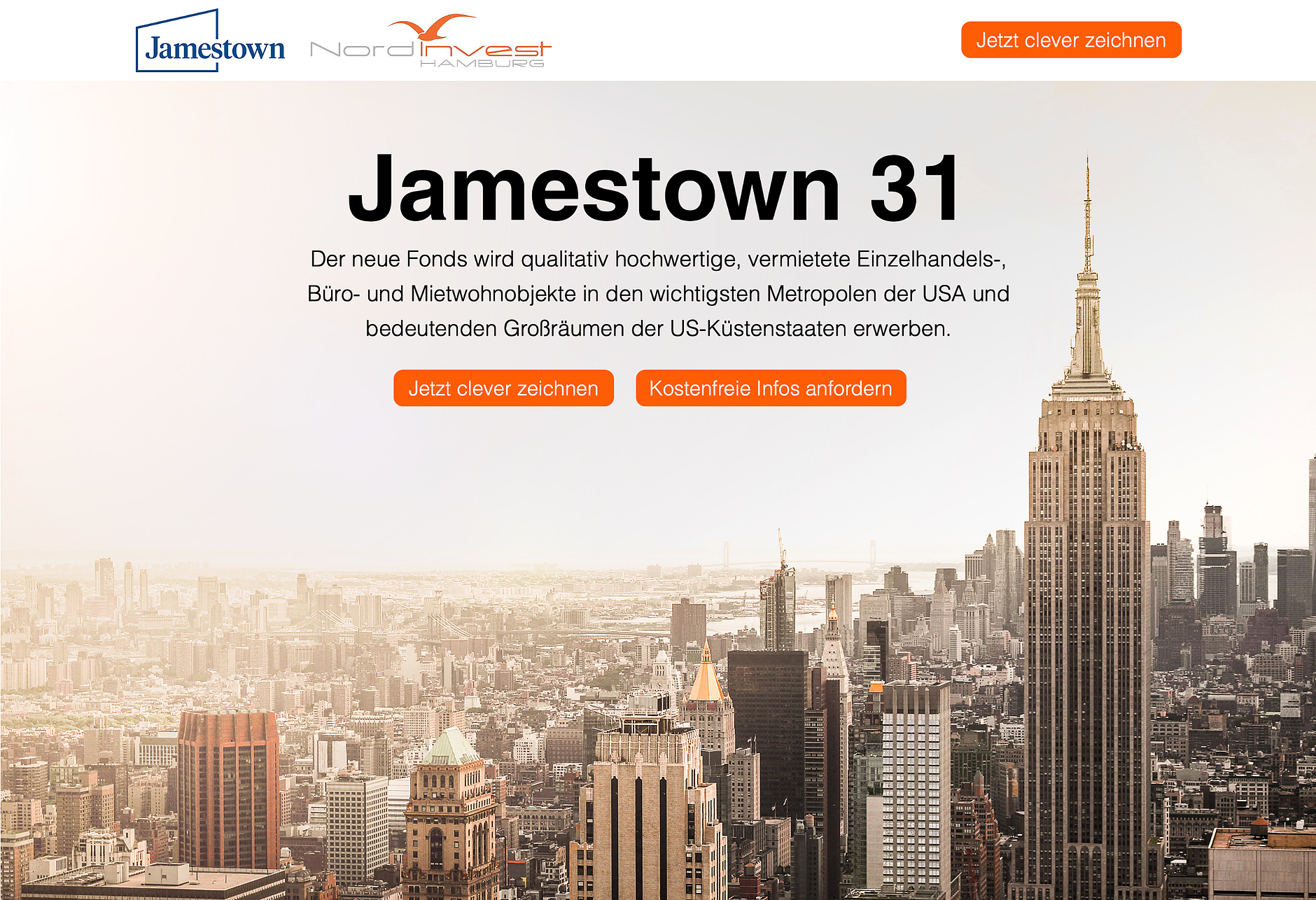 finoro unterstützt seinen langjährigen Partner Nordinvest durch breit aufgelegte digitale Kampagnen. Hier: der Immobilienfonds Jamestown 31 des Marktführers für US-Immobilien.